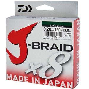 Daiwa J-Braid x8, 8 Strand Braided Line 150 yd. Spool - Dark Green